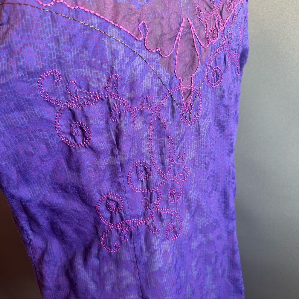 Women's Wrangler Snap Button Embroidered Sheer Shirt Purple Pink Sz M - Picture 8 of 12